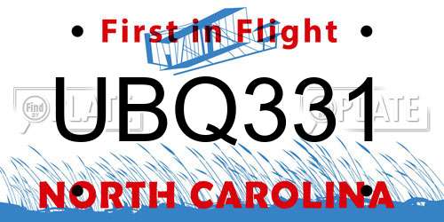 UBQ331 North Carolina License Plate