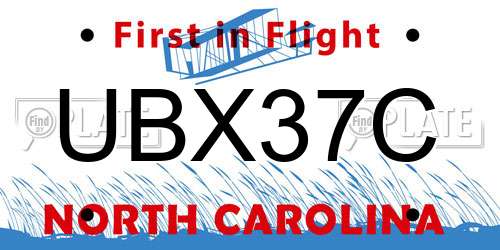 UBX37C North Carolina License Plate