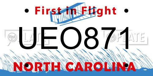 UEO871 North Carolina License Plate