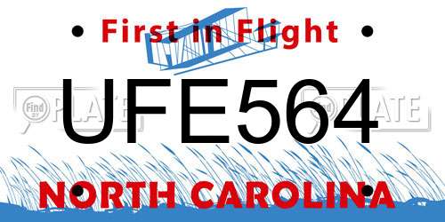 UFE564 North Carolina License Plate