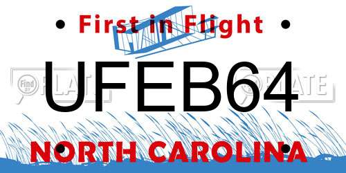 UFEB64 North Carolina License Plate