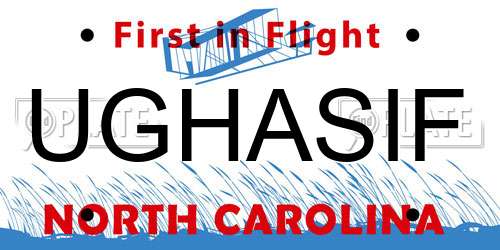 UGHASIF North Carolina License Plate