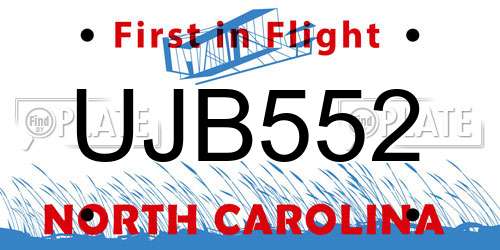 UJB552 North Carolina License Plate