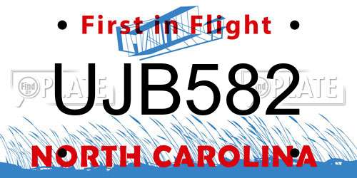 UJB582 North Carolina License Plate