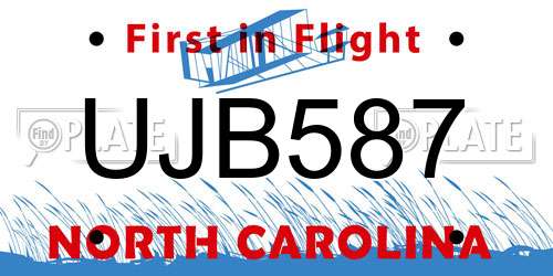 UJB587 North Carolina License Plate