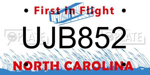 UJB852 North Carolina License Plate