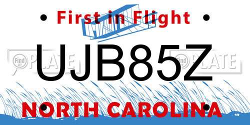 UJB85Z North Carolina License Plate