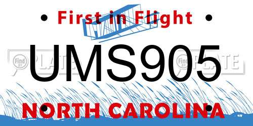 UMS905 North Carolina License Plate