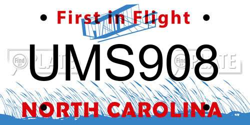 UMS908 North Carolina License Plate