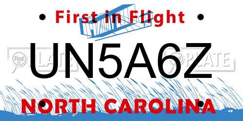 UN5A6Z North Carolina License Plate