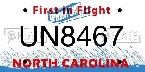 UN8467 North Carolina License Plate