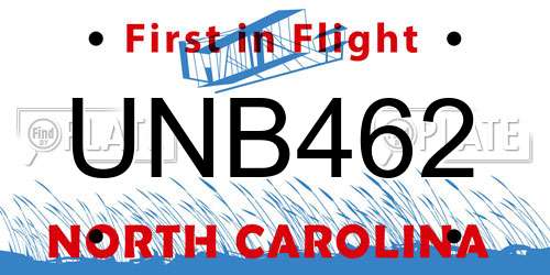 UNB462 North Carolina License Plate