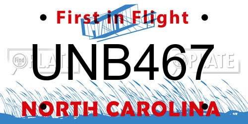 UNB467 North Carolina License Plate