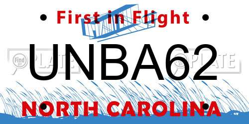 UNBA62 North Carolina License Plate