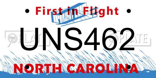 UNS462 North Carolina License Plate