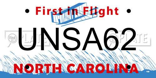 UNSA62 North Carolina License Plate