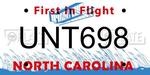 UNT698 North Carolina License Plate