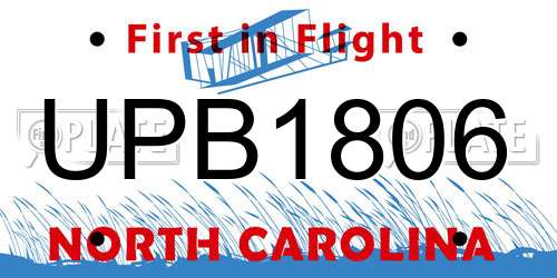 UPB1806 North Carolina License Plate