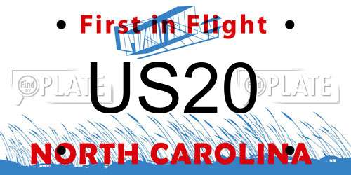 US20 North Carolina License Plate