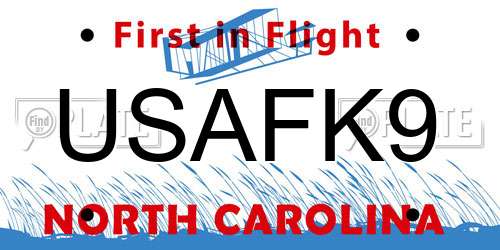 USAFK9 North Carolina License Plate