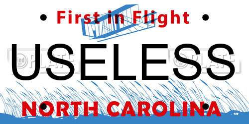 USELESS North Carolina License Plate