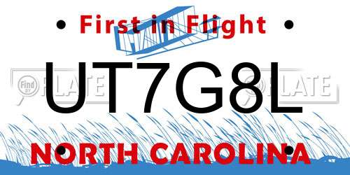 UT7G8L North Carolina License Plate