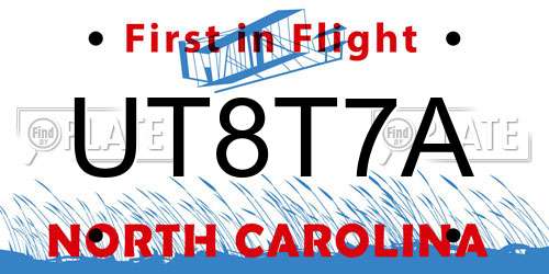 UT8T7A North Carolina License Plate