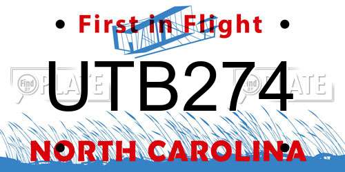UTB274 North Carolina License Plate