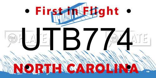 UTB774 North Carolina License Plate