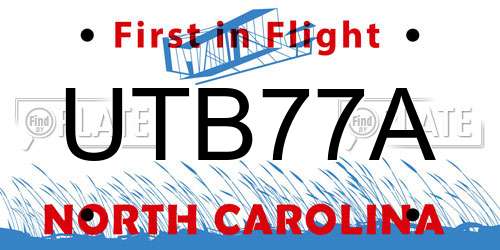 UTB77A North Carolina License Plate