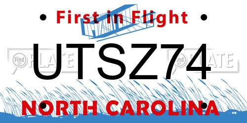 UTSZ74 North Carolina License Plate