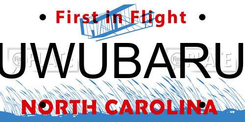 UWUBARU North Carolina License Plate