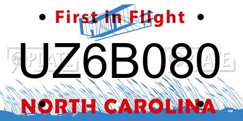 UZ6B080 North Carolina License Plate