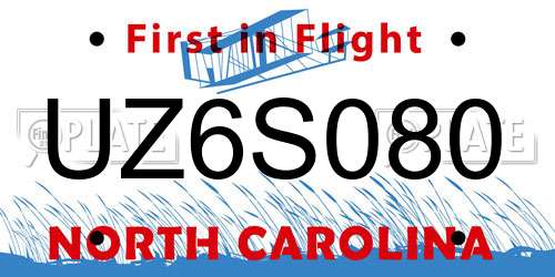 UZ6S080 North Carolina License Plate