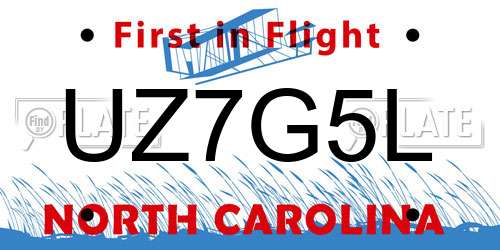 UZ7G5L North Carolina License Plate