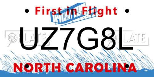 UZ7G8L North Carolina License Plate