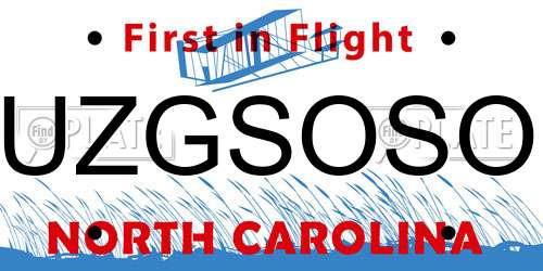 UZGSOSO North Carolina License Plate