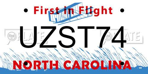 UZST74 North Carolina License Plate