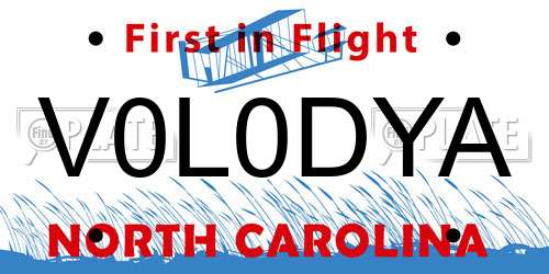 V0L0DYA North Carolina License Plate