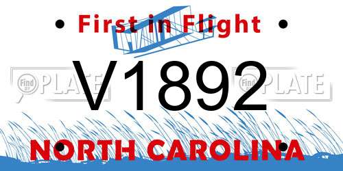 V1892 North Carolina License Plate