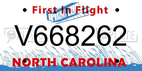 V668262 North Carolina License Plate