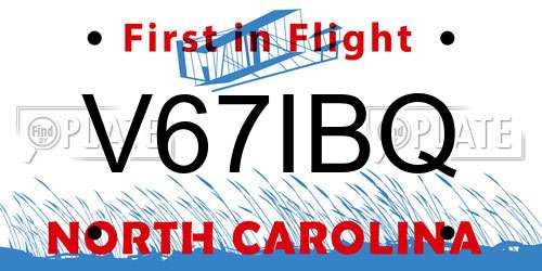 V67IBQ North Carolina License Plate