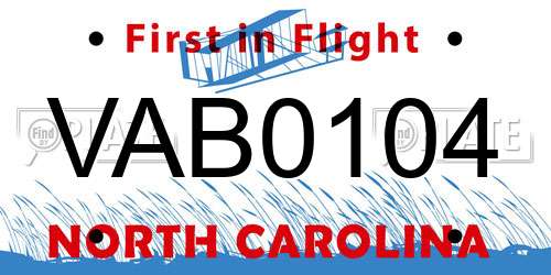 VAB0104 North Carolina License Plate