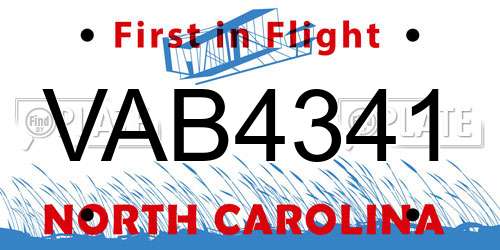 VAB4341 North Carolina License Plate