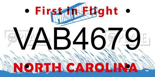 VAB4679 North Carolina License Plate