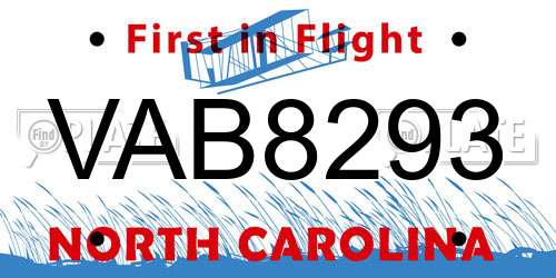 VAB8293 North Carolina License Plate
