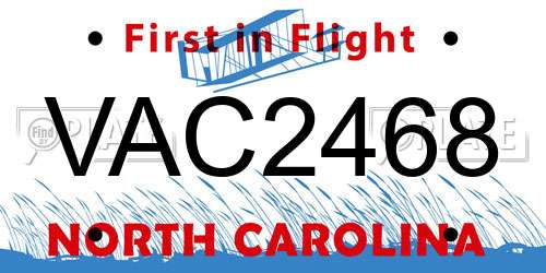 VAC2468 North Carolina License Plate