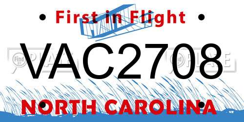 VAC2708 North Carolina License Plate