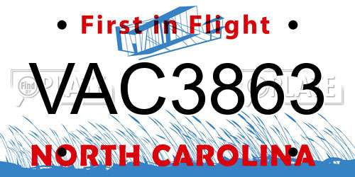 VAC3863 North Carolina License Plate