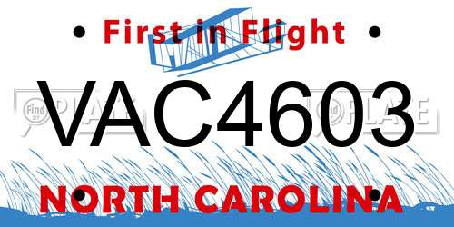 VAC4603 North Carolina License Plate